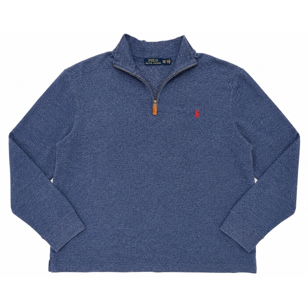 Polo Ralph Lauren Men's XXL Blue Quarter Zip Sweater Pullover Cotton Red Pony
